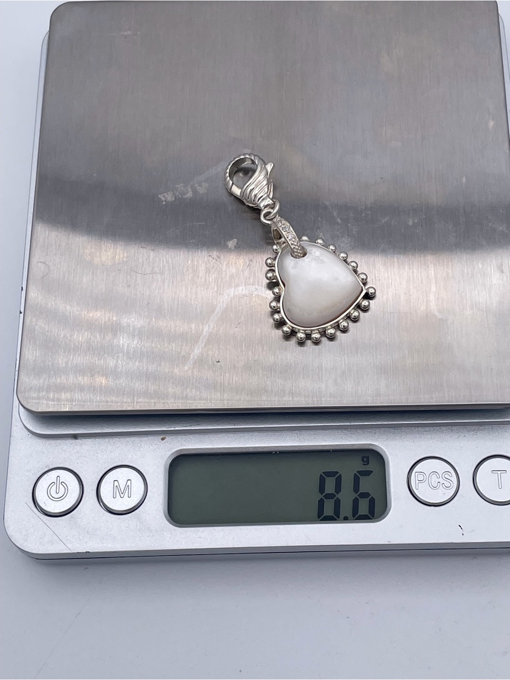 Judith Ripka Mother of Pearl Heart Charm Pendant 925 Sterling Silver CZ Thailand - Picture 4 of 7